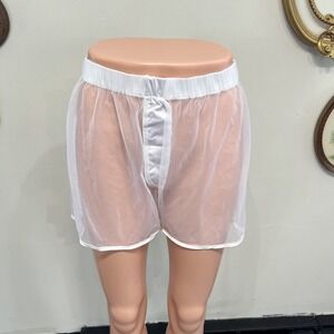 Frederick's of Hollywood Sheer White Mesh Boxer Shorts with Red Lips Size M